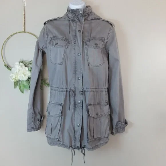 Talula Hooded Utility Jacket Washed Gray Size XXS - Picture 1 of 11